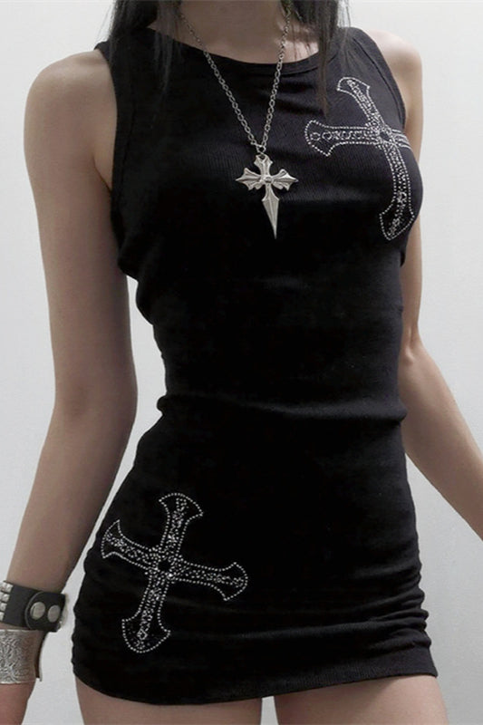 Rhinestone Cross Gothic Dress