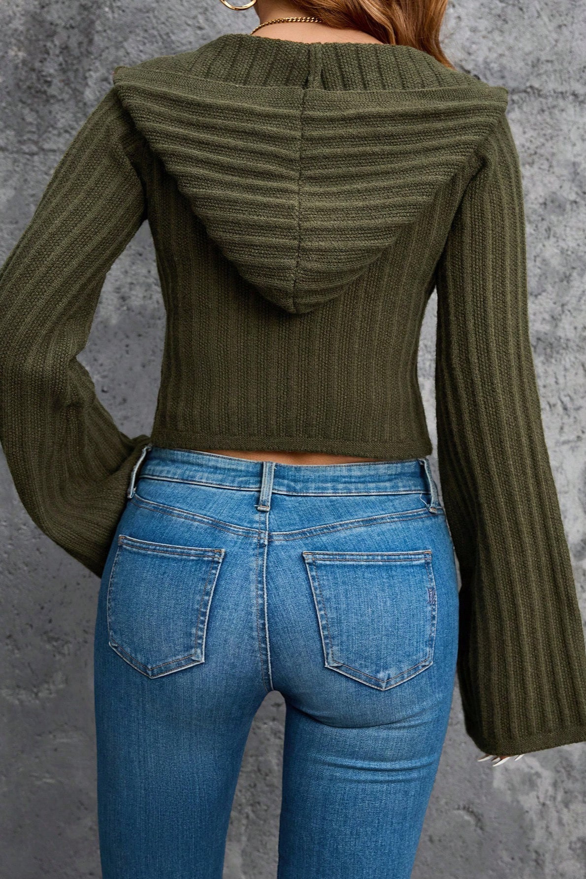 Stylish Hooded Cropped Knit Cardigan with Button Detail