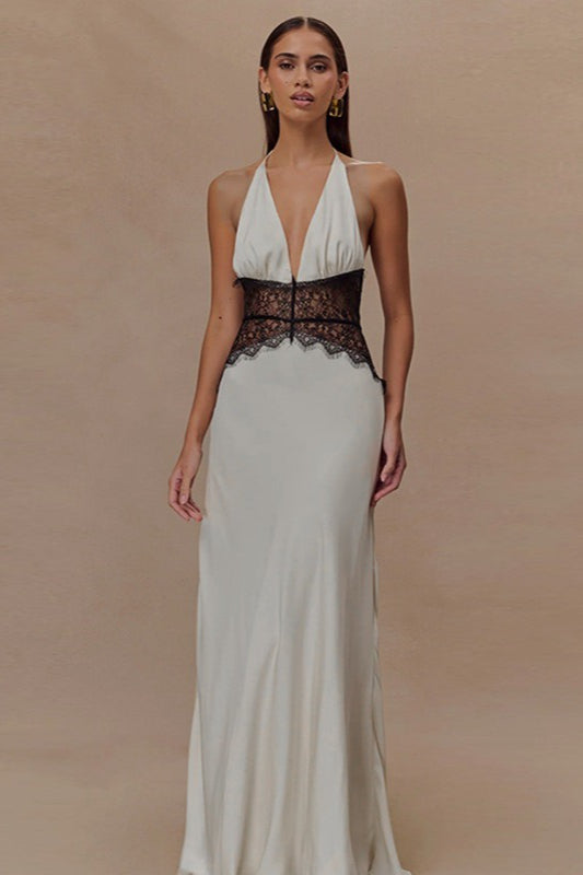 V Neck Backless Lace Dress - View 4