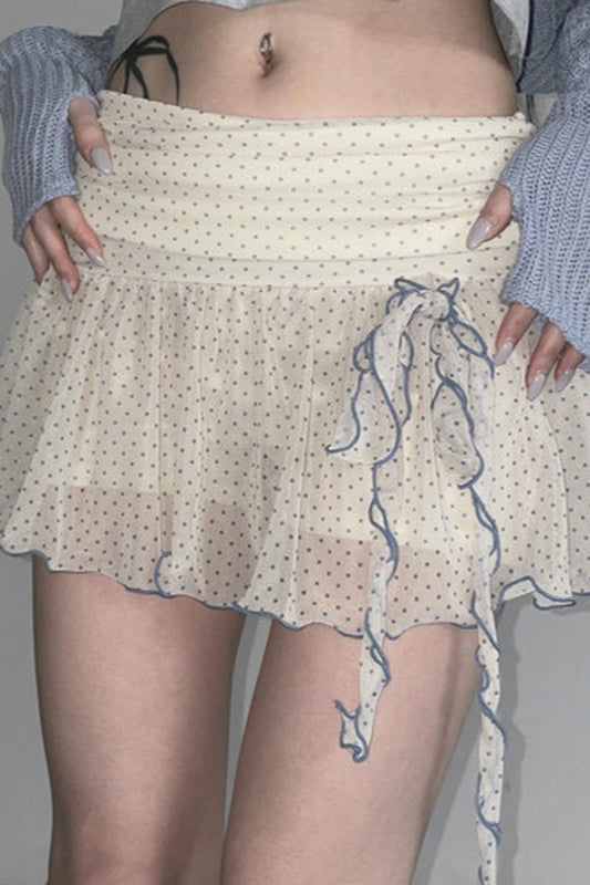 Retro Polka Dot Tie Mini Skirt - Fashionpara