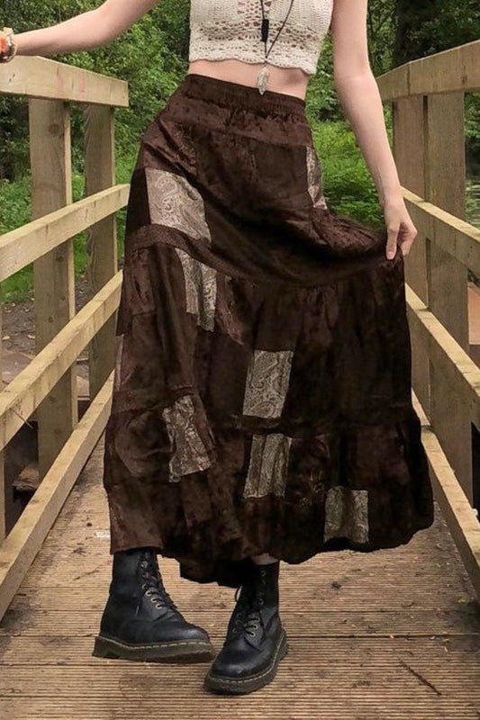 Print Velvet A-Line Skirt