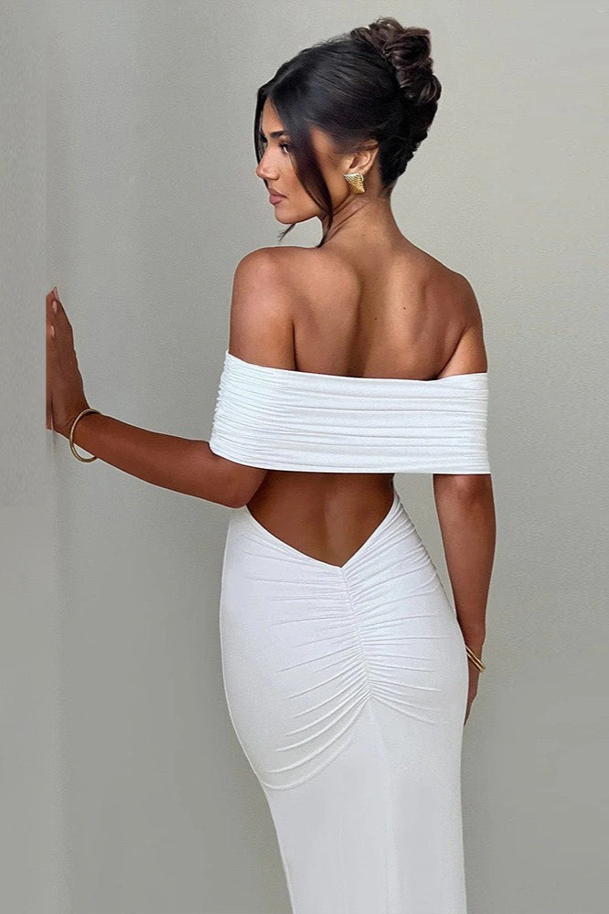 Off-Shoulder Ruched Fishtail Mermaid Maxi Dress 15