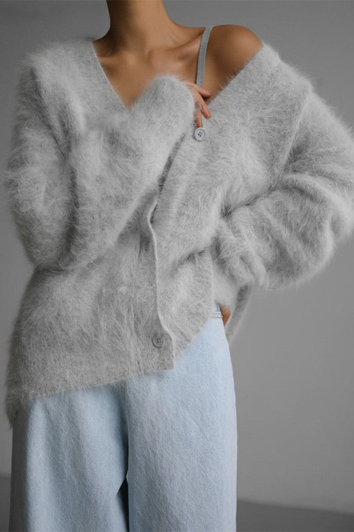 V-Neck Fluffy Knit Cardigan Sweater 11