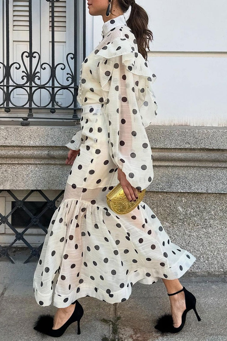 Polka Dot Lantern Sleeve Two Pieces Set - Fashionpara