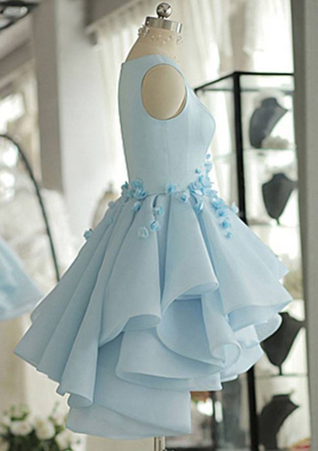 Be Elegant in a Satin Homecoming Dress Ball Gown Bateau Short With Appliqued - Fashionpara