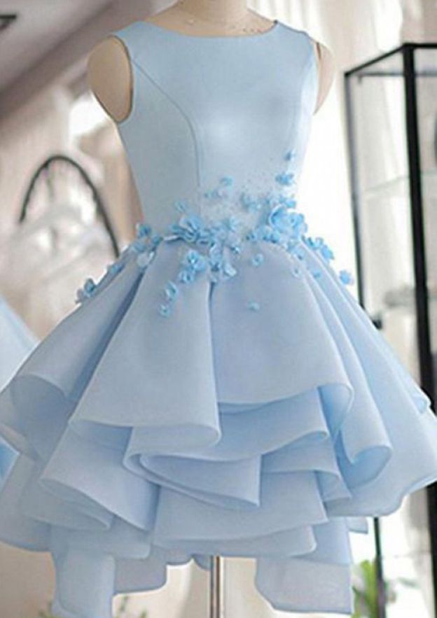 Be Elegant in a Satin Homecoming Dress Ball Gown Bateau Short With Appliqued - Fashionpara