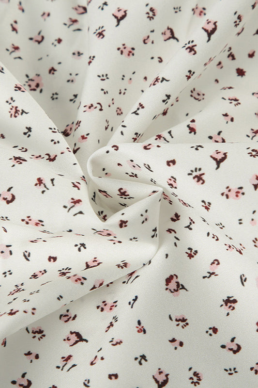 Vintage Floral Tie Buttoned Puff Sleeve Blouse