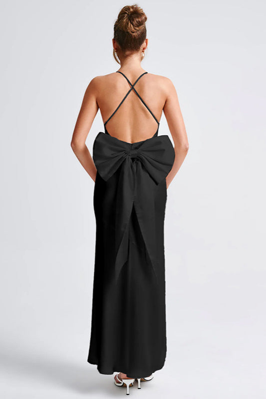 Satin Bowknot Strap Party Dress
