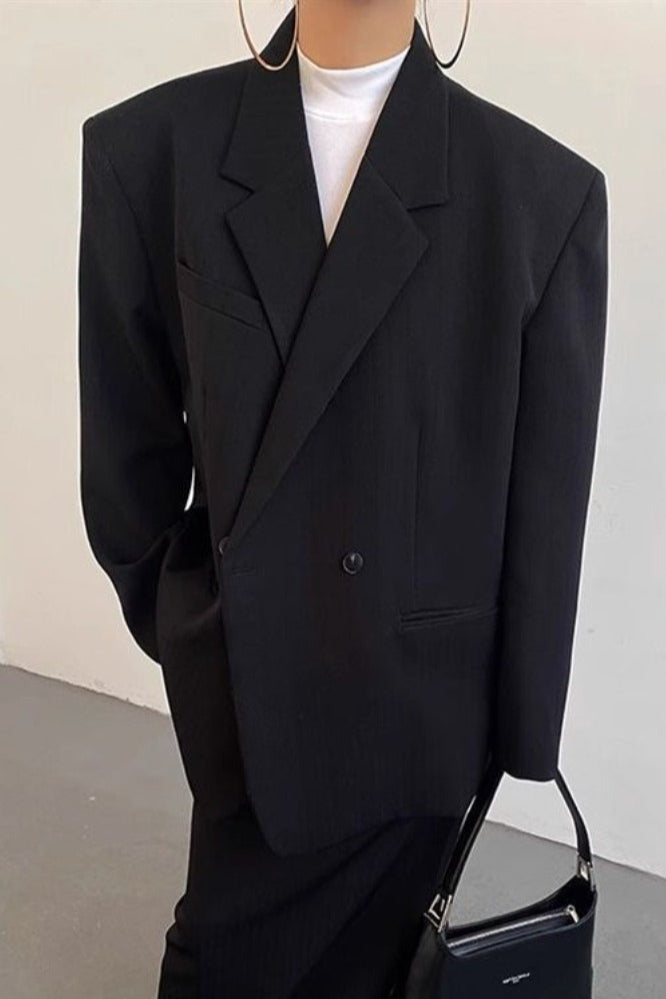 Lapel Collar High-Slit Long Sleeve Midi Dress