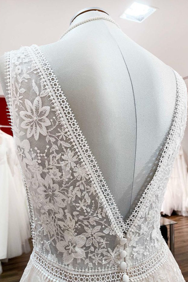 Beautiful Lace Appliques Tulle A-Line Wedding Dresses - Fashionpara