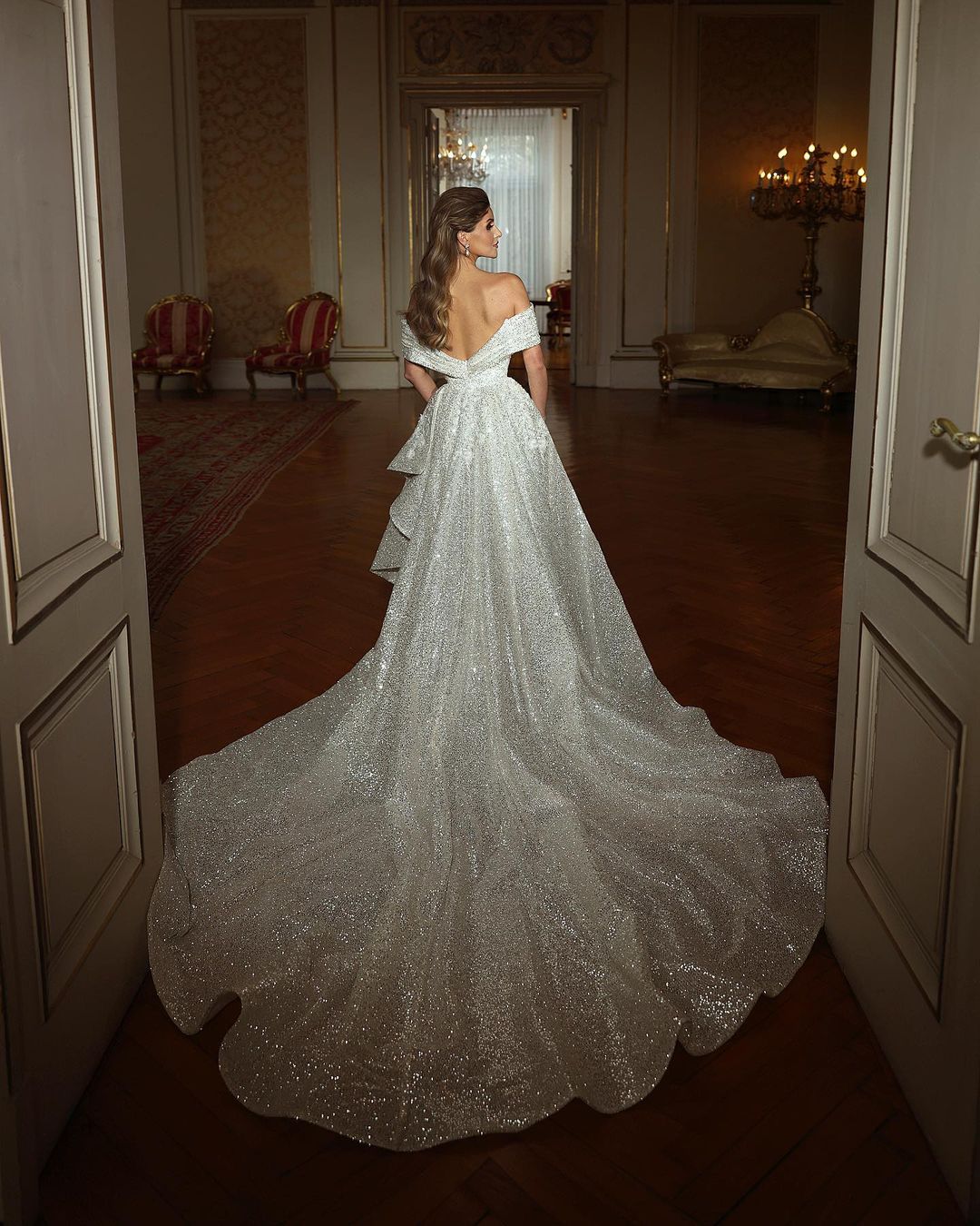 Beautiful Long Mermaid Off-The-Shoulder Sequined Sleeveless Wedding Dress - Fashionpara