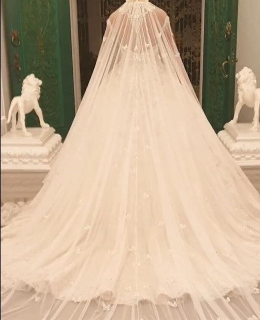 Beautiful Princess A-line Wedding Dress with Jewels and Lace, Featuring Long Sleeves - Fashionpara