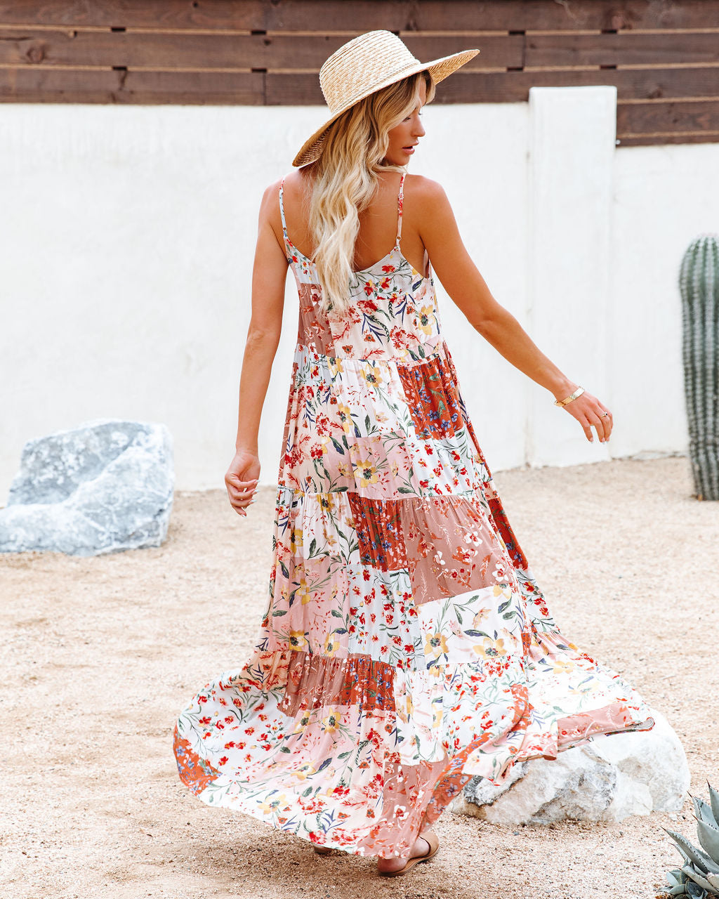 Patchwork Floral Print Tiered Maxi Dress