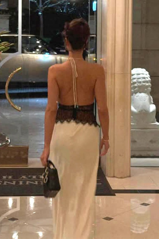 Deep V-Neck Halter Neck Backless Midi Dress - View 4