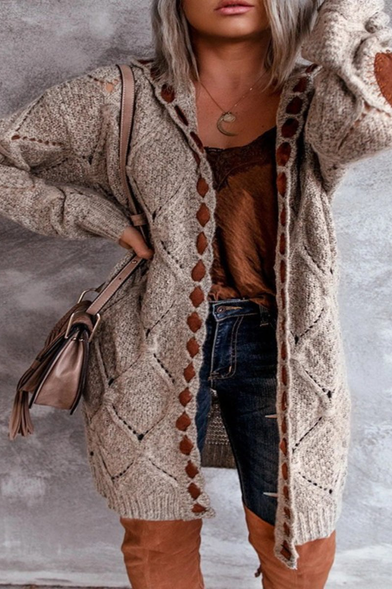 Color Block Hooded Casual Long Cardigan  Fashionpara