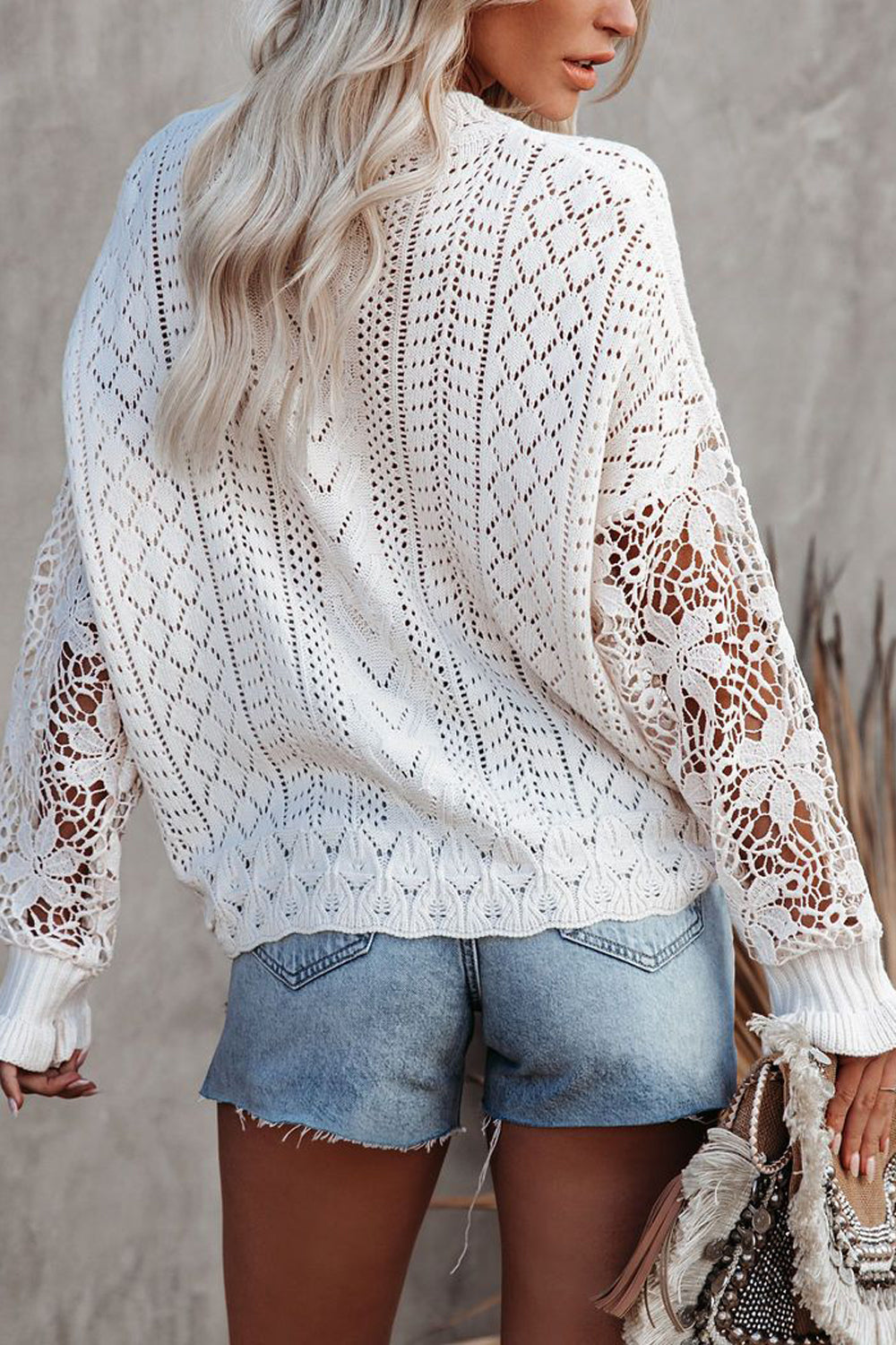 RadyRin Crochet Lace Pointelle Knit Sweater for Elegance