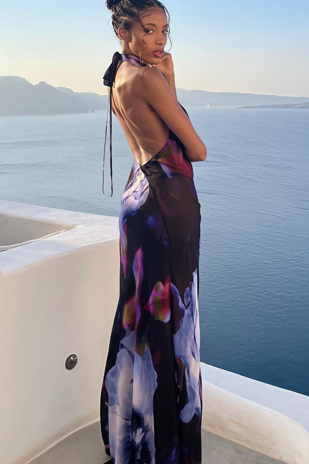 Abstract Floral Halter Neck Cowl Maxi Dress 2