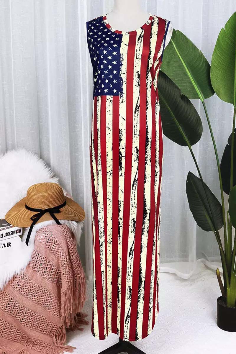 American Flag Sleeveless Maxi Dress - Fashionpara