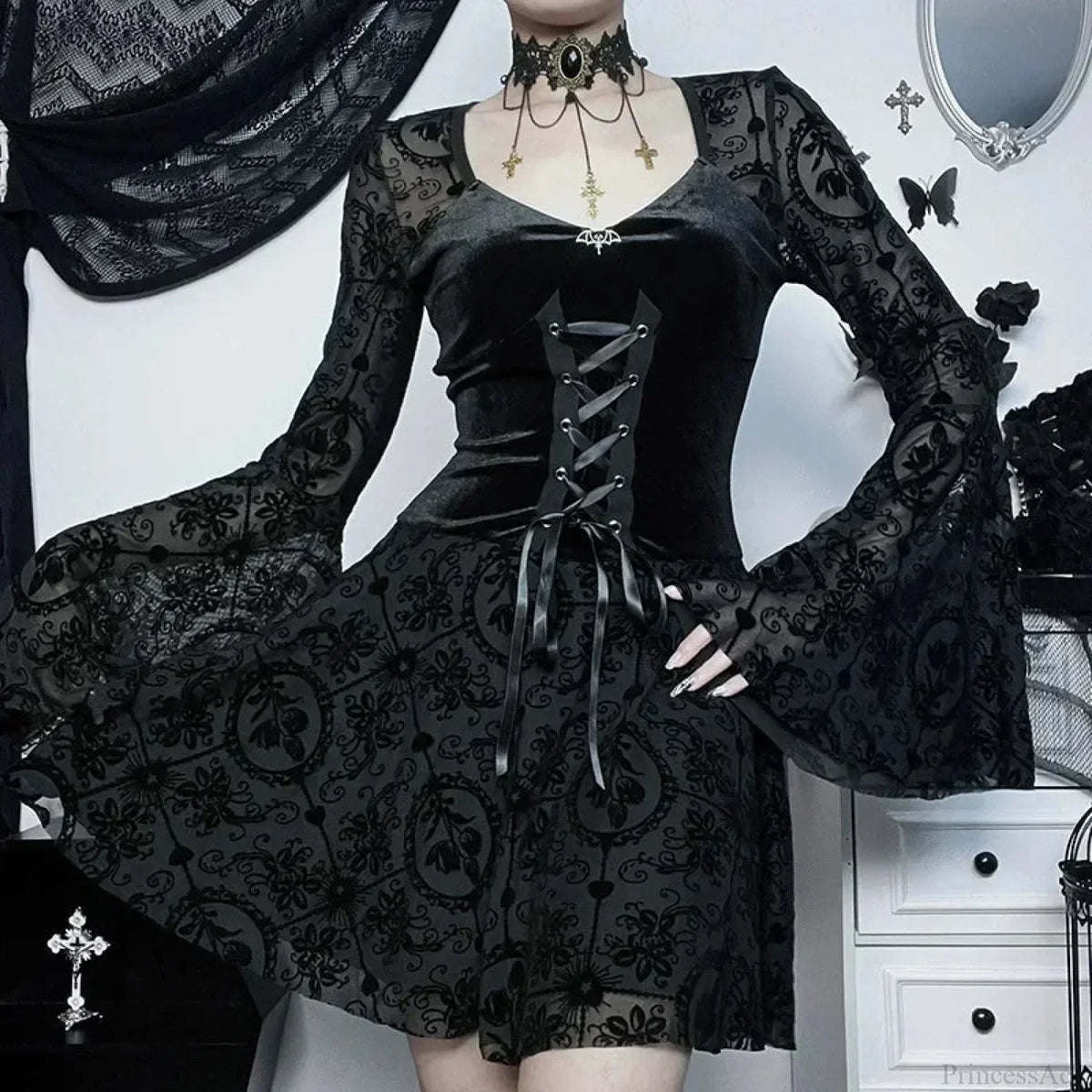 Bell Sleeve Mesh Mini Dress - View 3