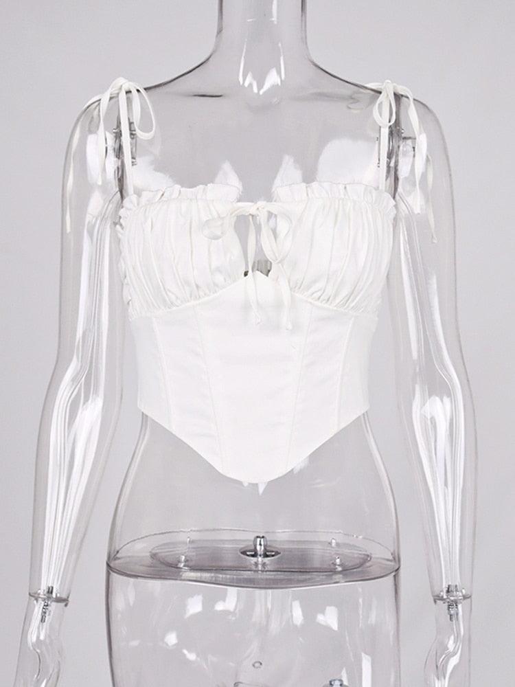 KittenAlarm - Betty Spaghetti Strap Pleated Cropped Corset Top