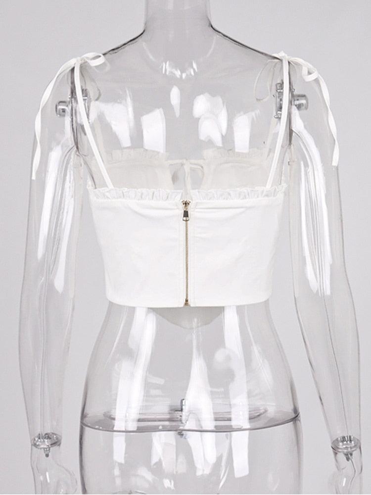 KittenAlarm - Betty Spaghetti Strap Pleated Cropped Corset Top