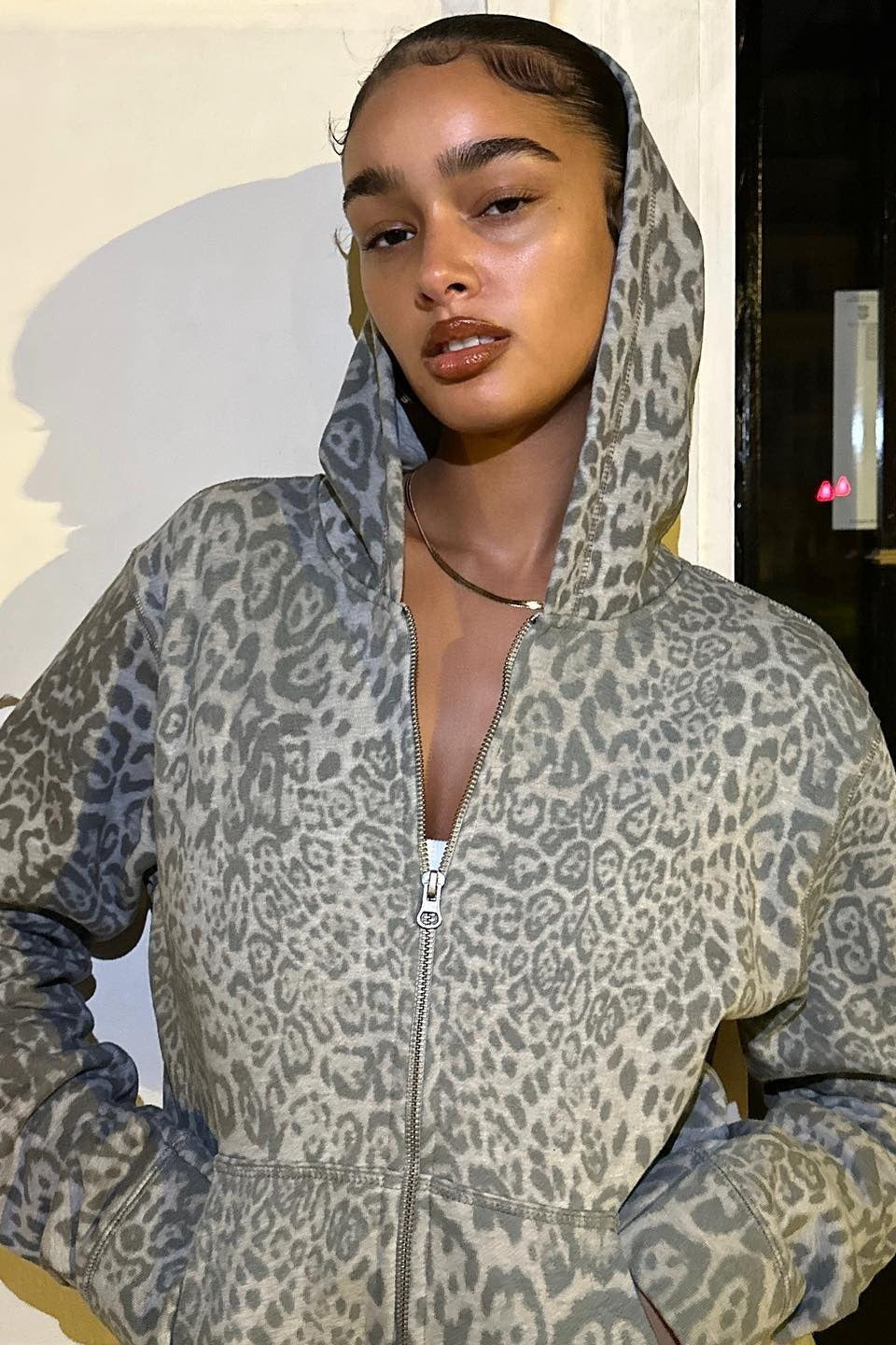 Leopard Digital Print Zip Hoodie