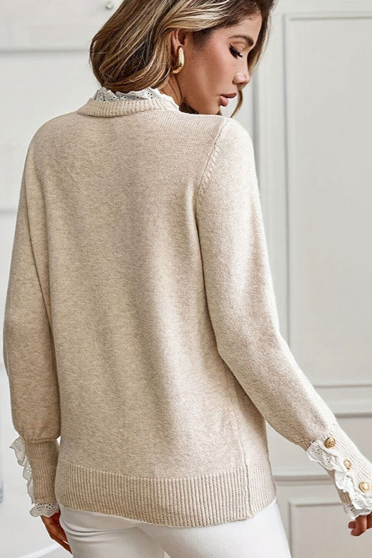 Lace Trim Crew Neck Sweater