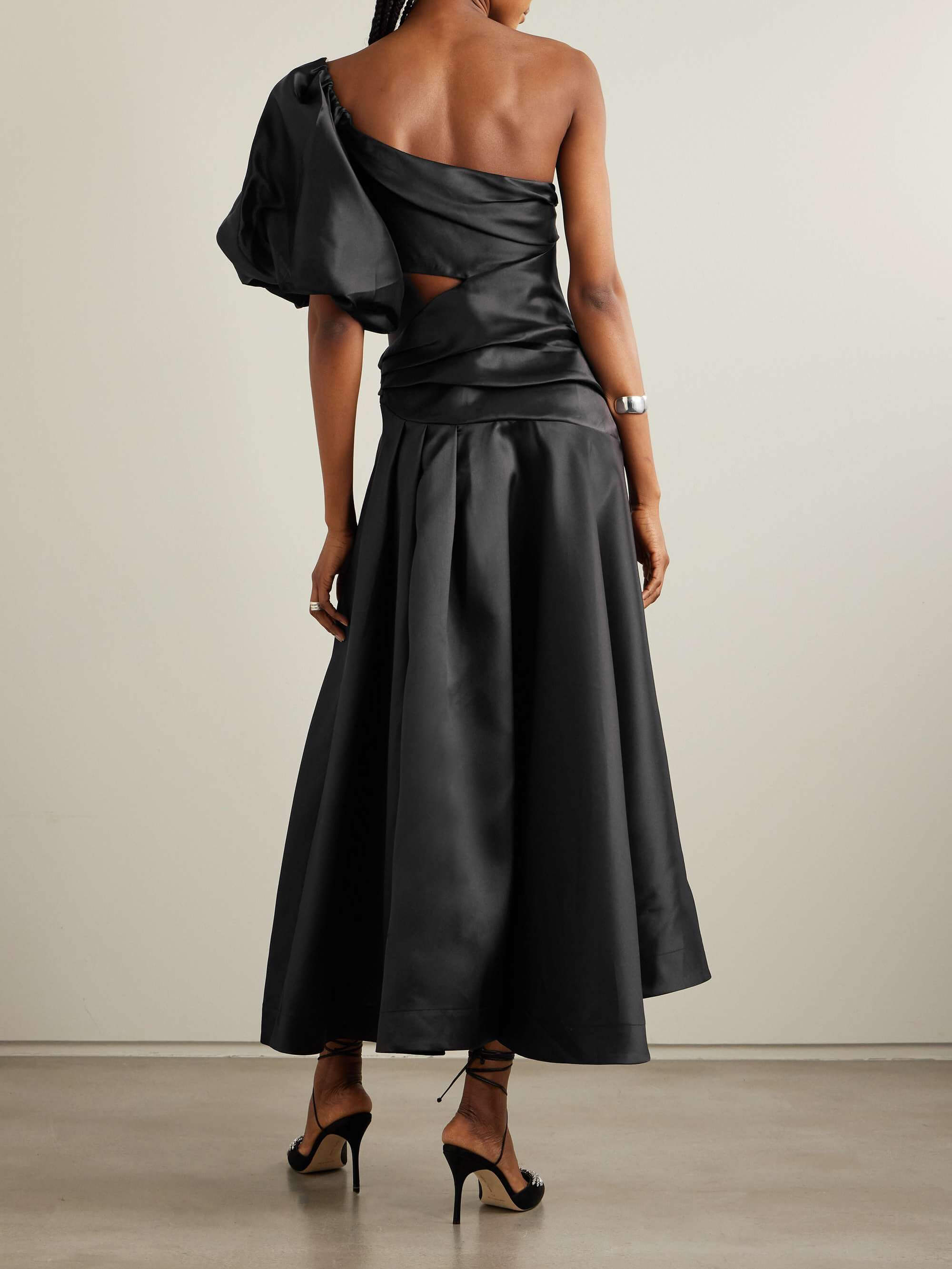 One Shoulder Hollow Floral Print Midi Dress - Fashionpara