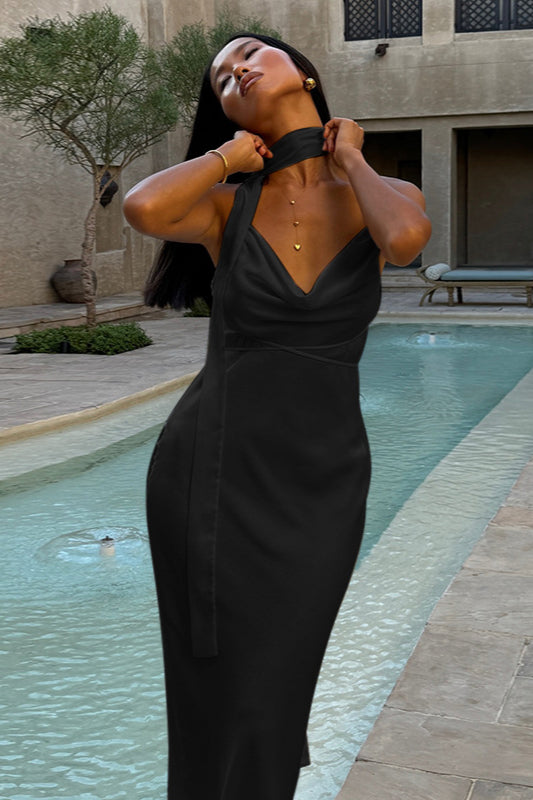 Fashionable Satin Tie Cami Bodycon Party Dress