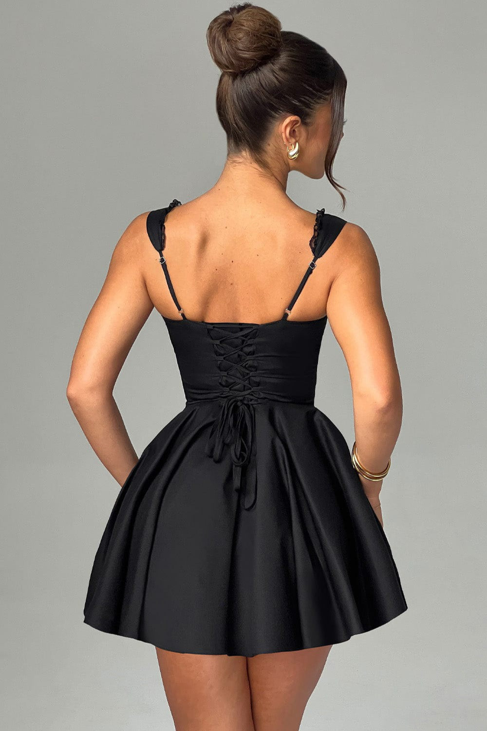 Square Neck Corset Lace-Up Fit and Flare Mini Dress