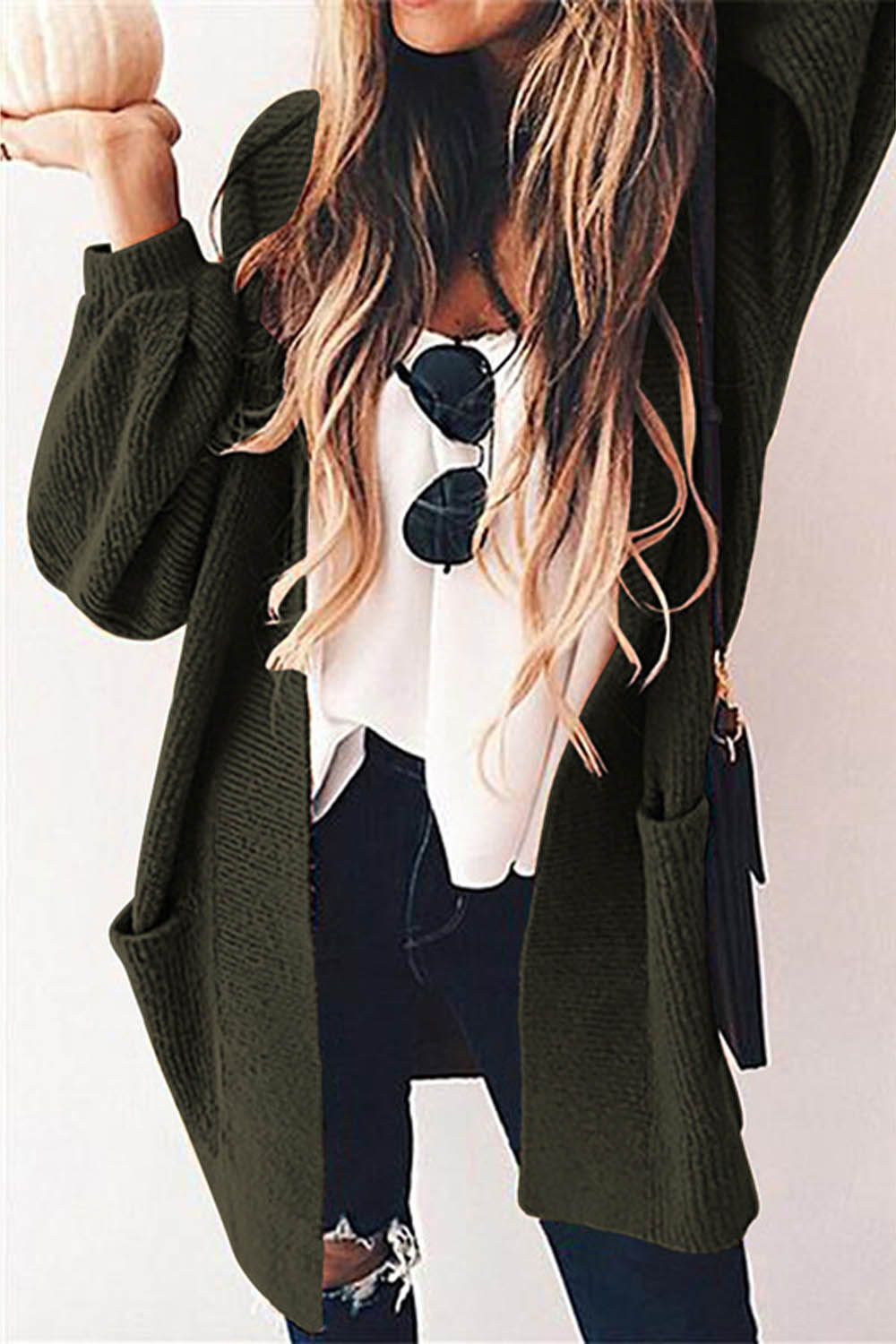 Pumpkin Color Lantern Sleeve Long Knitted Cardigan  Fashionpara