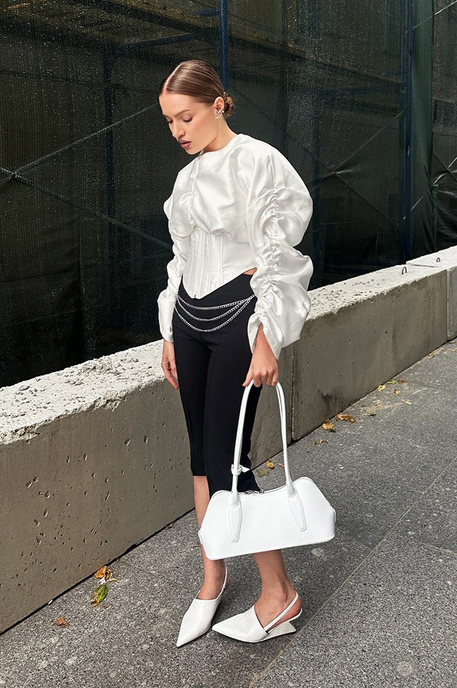 Boned Waist Loose Puff Sleeve Blouse