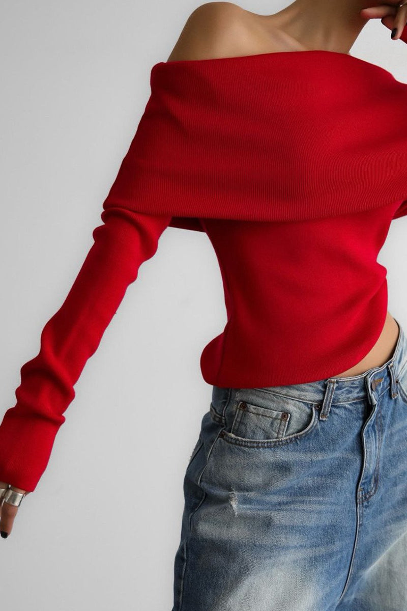 One Shoulder Fitted Knit Sweater