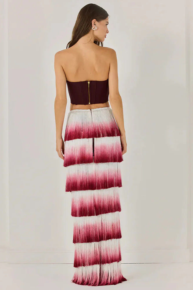 Strapless Corset Fringe Tiered Maxi Skirt Set 4