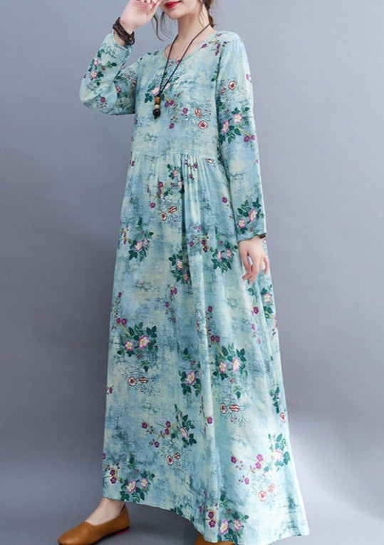 Small Floral Print Empire Waist Gathered Long Sleeve Loose Maxi Dress - View 2
