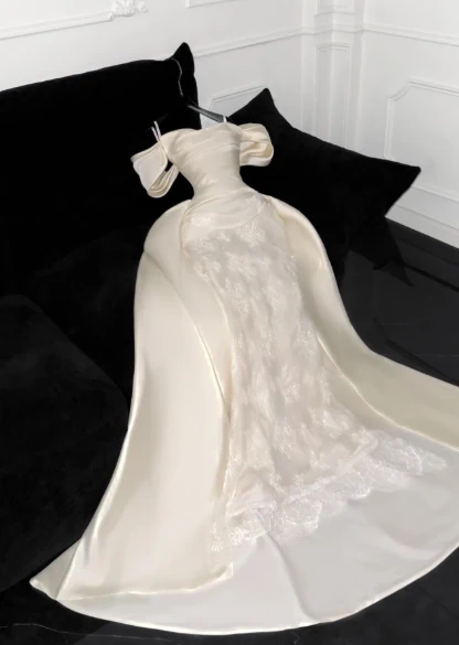 Mermaid Off The Shoulder Satin Lace wedding Dress,Formal Evening Dress