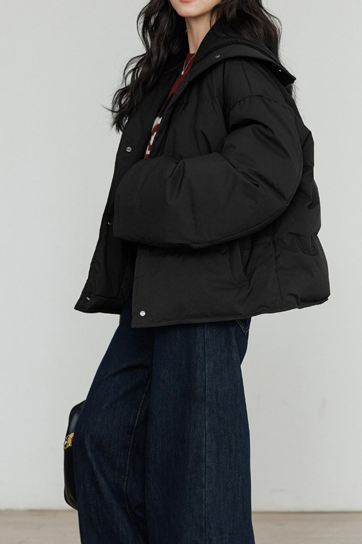 Knit Collar White Duck Down Puffer Jacket