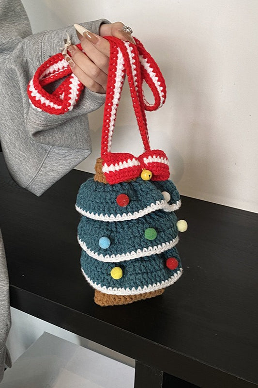 Cute Hand Knitted Yarn Tree Bauble Crossbody Bag