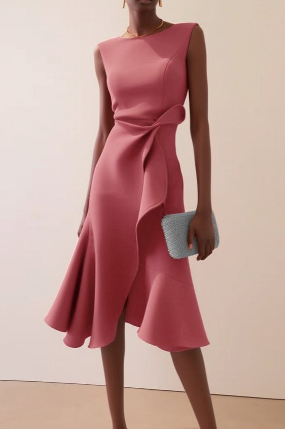 Crepe Round Neck Sleeveless Twist Front Ruffle Dress 3