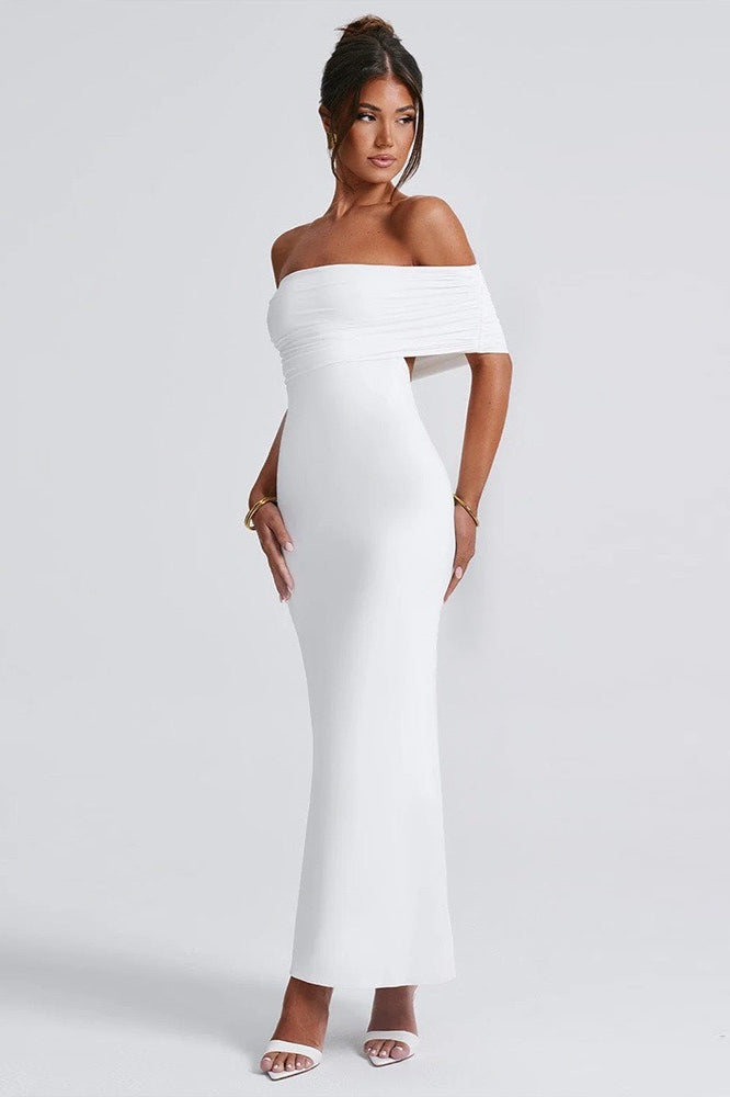 Off-Shoulder Ruched Fishtail Mermaid Maxi Dress 10