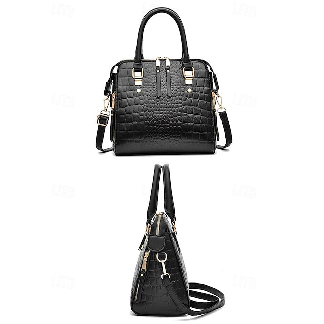 Crocodile Handbag with Leather Faux Tassel Pattern