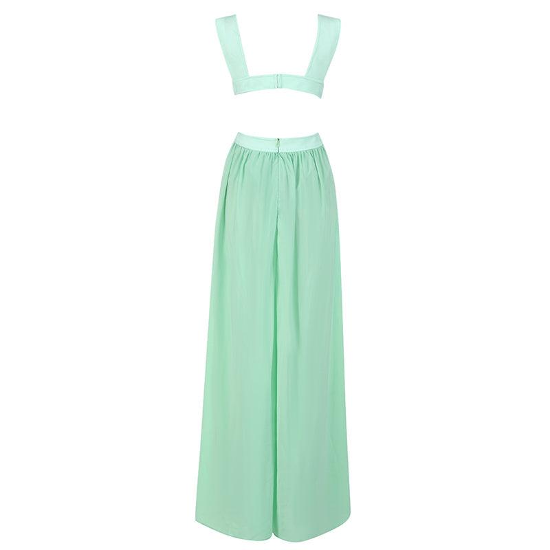 V-Neck Sleeveless Empire Waist High-Slit Maxi Dress