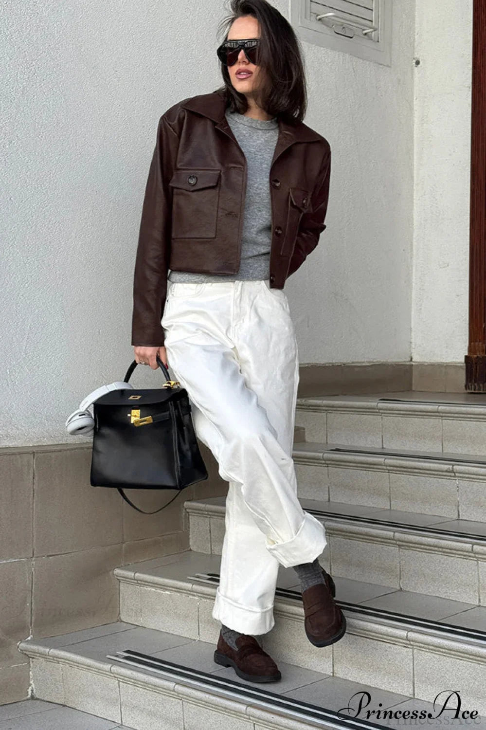 Sleek Biker Leather Slim Coat with Stylish Collared Design