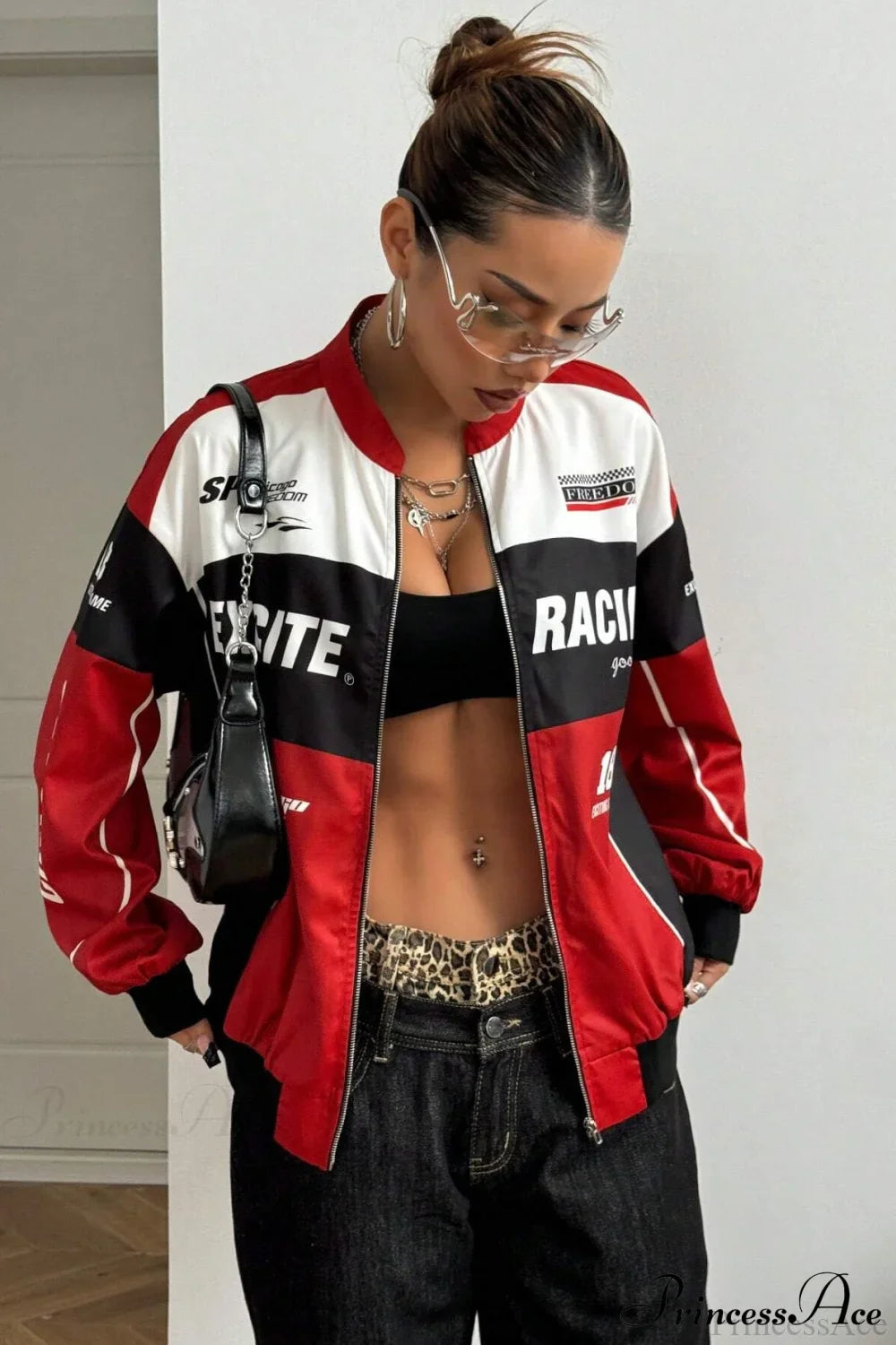 Contrast Long Sleeve Biker Coat with Zip Closure for Style