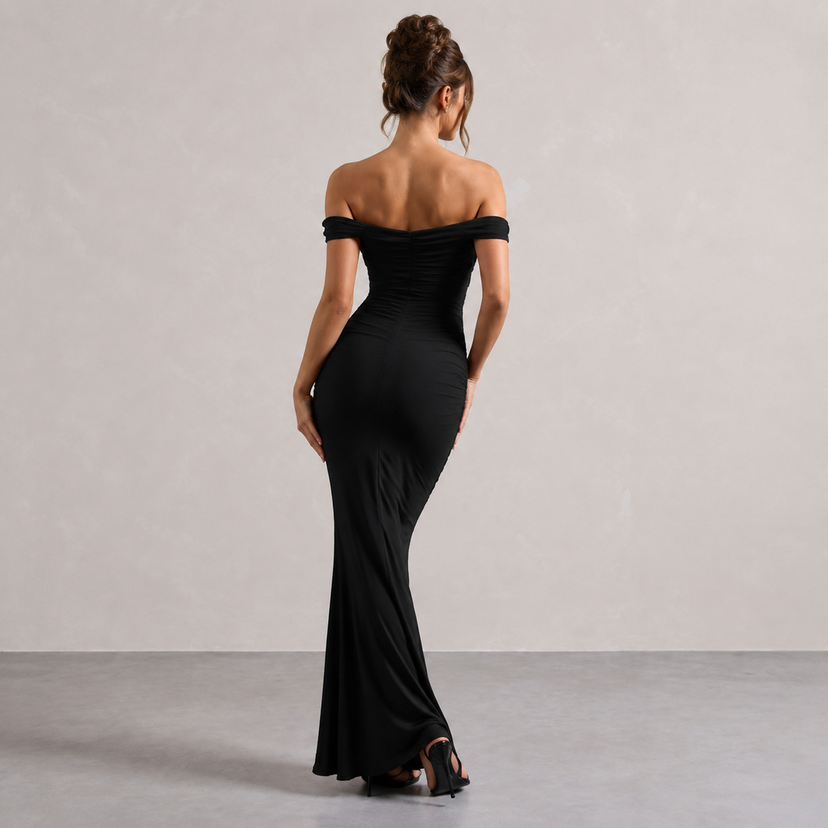 Off Shoulder Ruched Fishtail Maxi Gown 3
