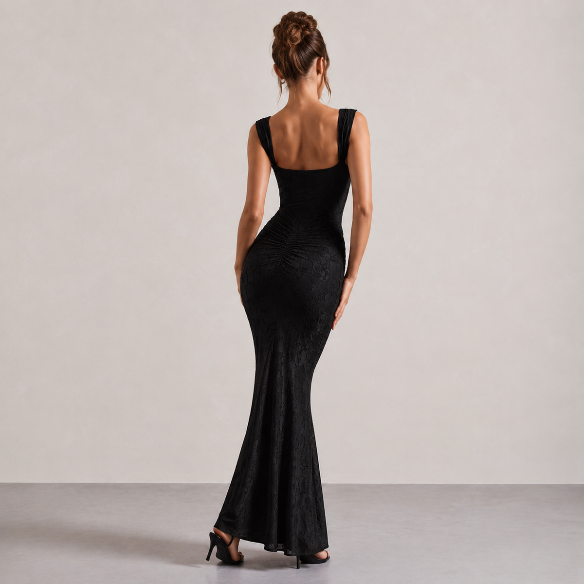Square Neck Corset Floral Jacquard Mermaid Gown 3