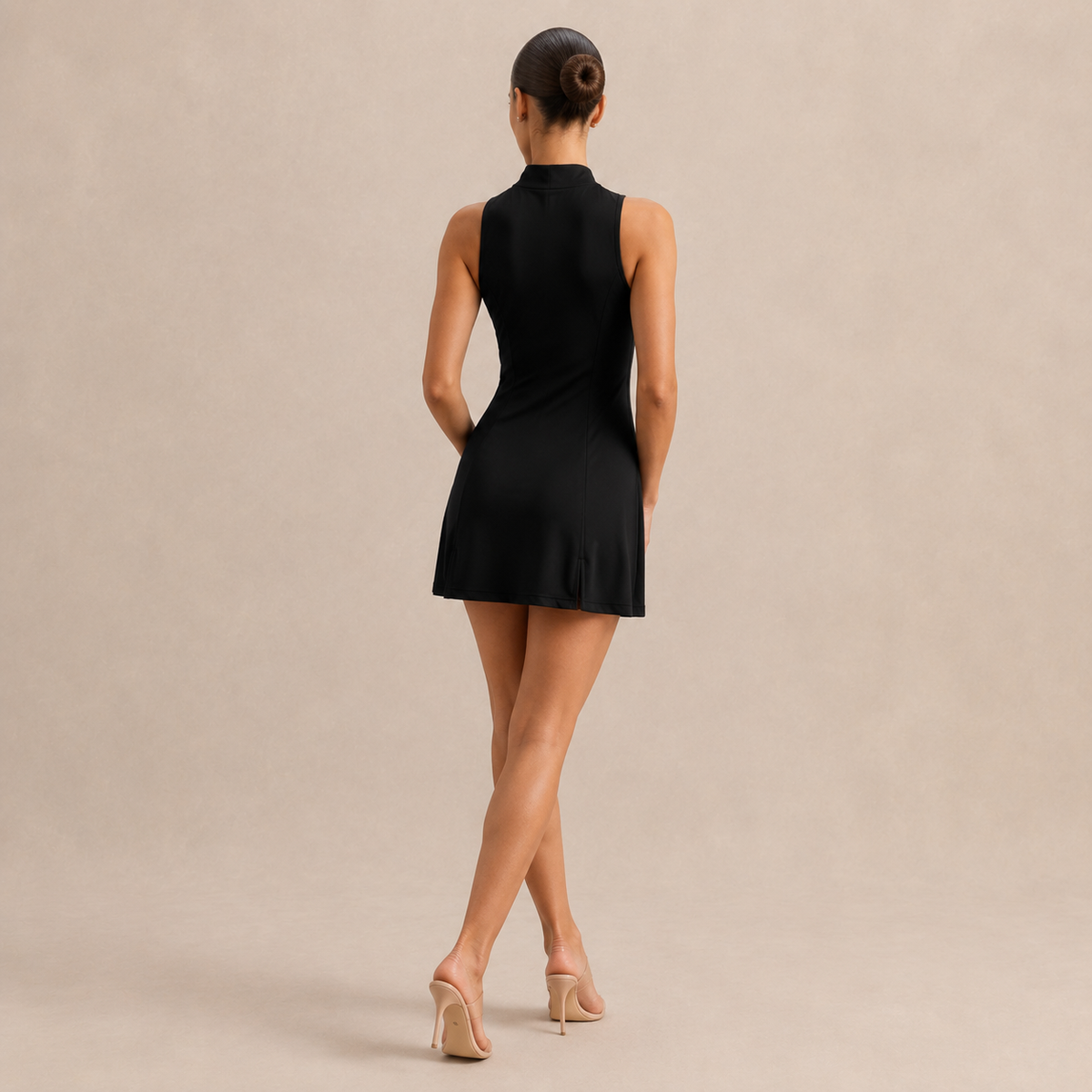Mock Neck Quarter Zip Sleeveless A-Line Mini Dress 3