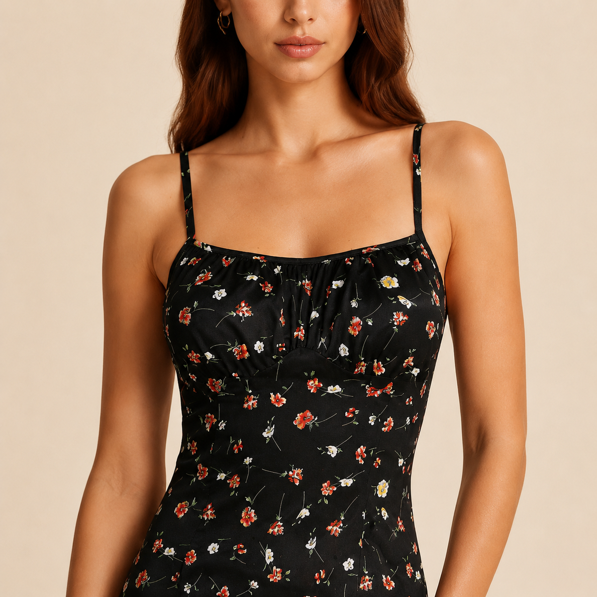 Ditsy Floral Strappy High Split Satin Midi Dress 2