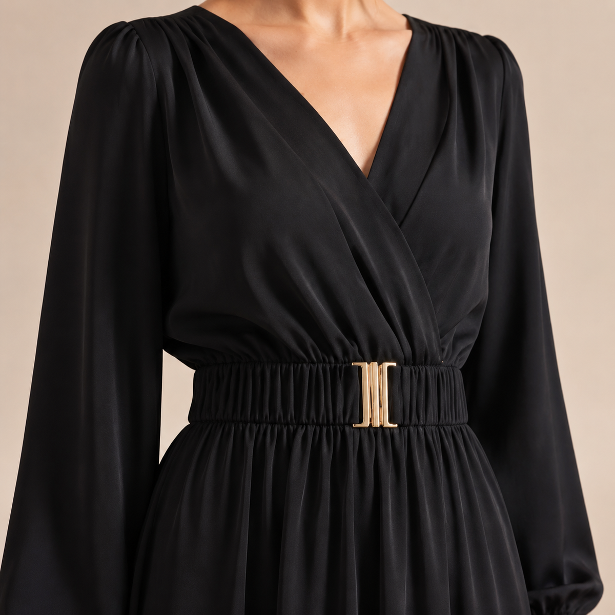 V-Neck Wrap Long Sleeve Belted High Split Maxi Dress 5