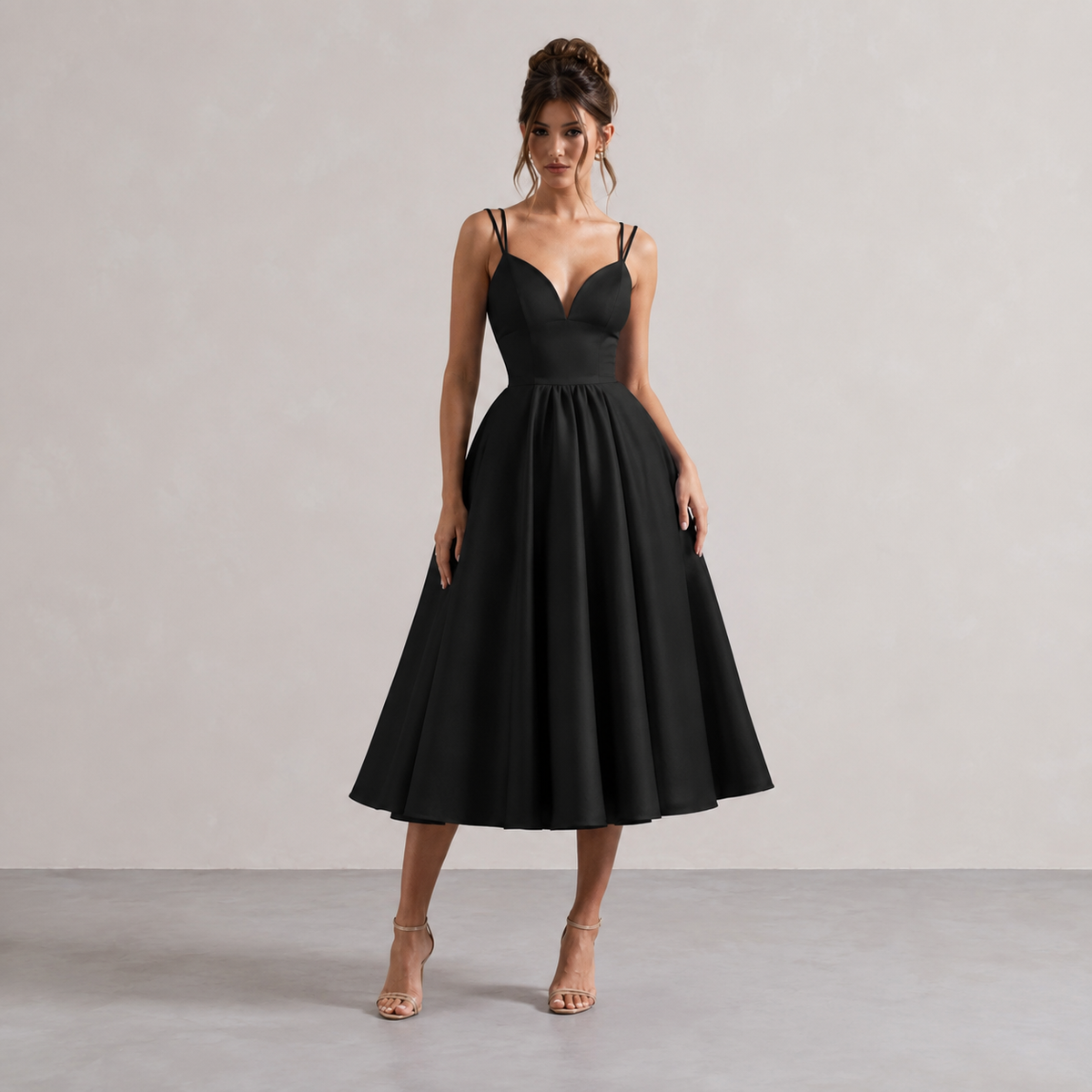 Sweetheart Double Strap Fit and Flare Midi Dress